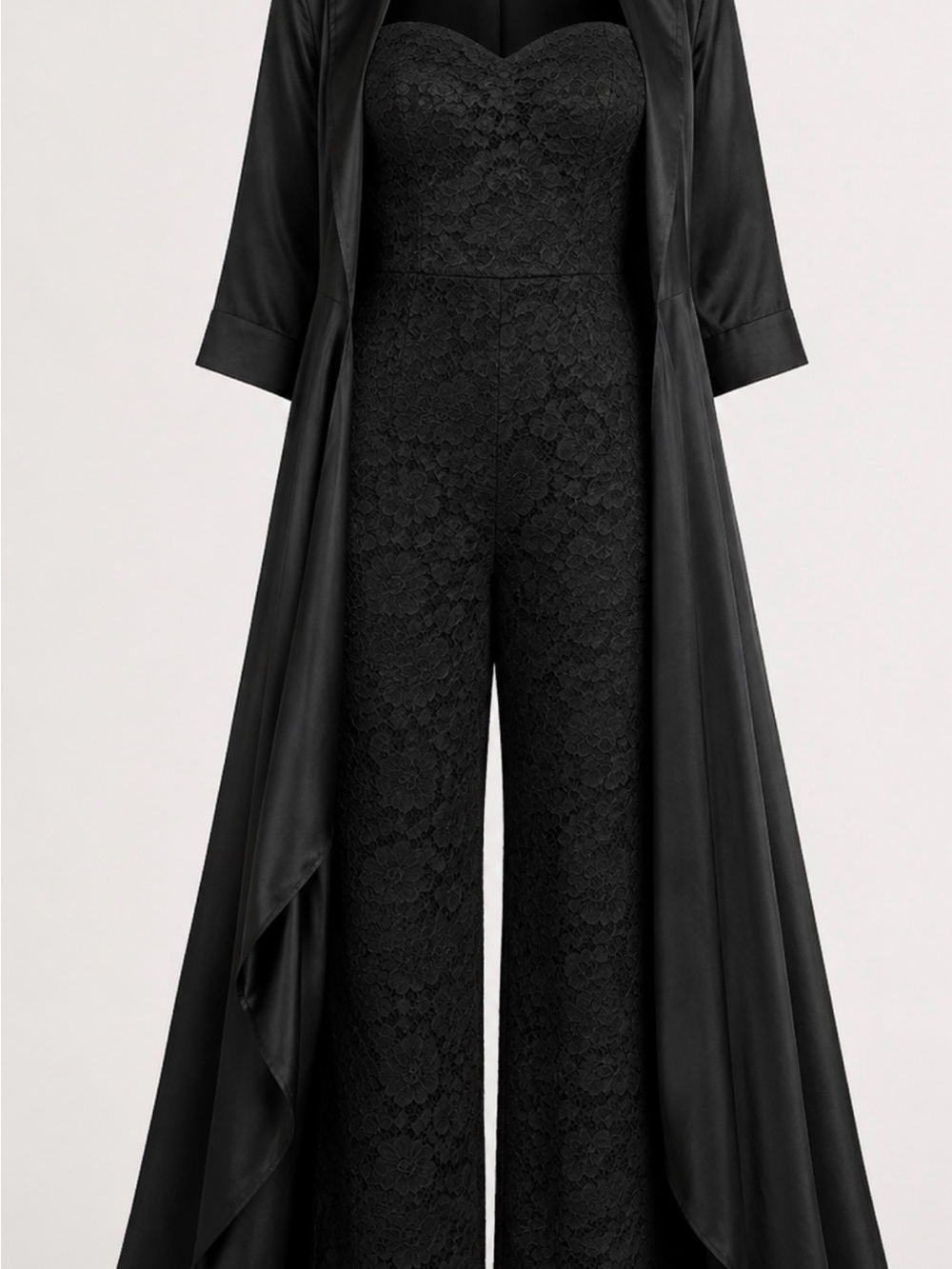 LANTING Black Lace Sweetheart Jumpsuit & Floor-Length Formal Cape NWT